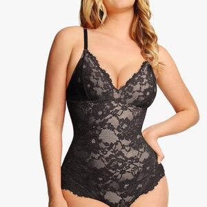 Popilush Shapewear Firm Control Smoothing Full Lace Thong Bodysuit Medium NWT